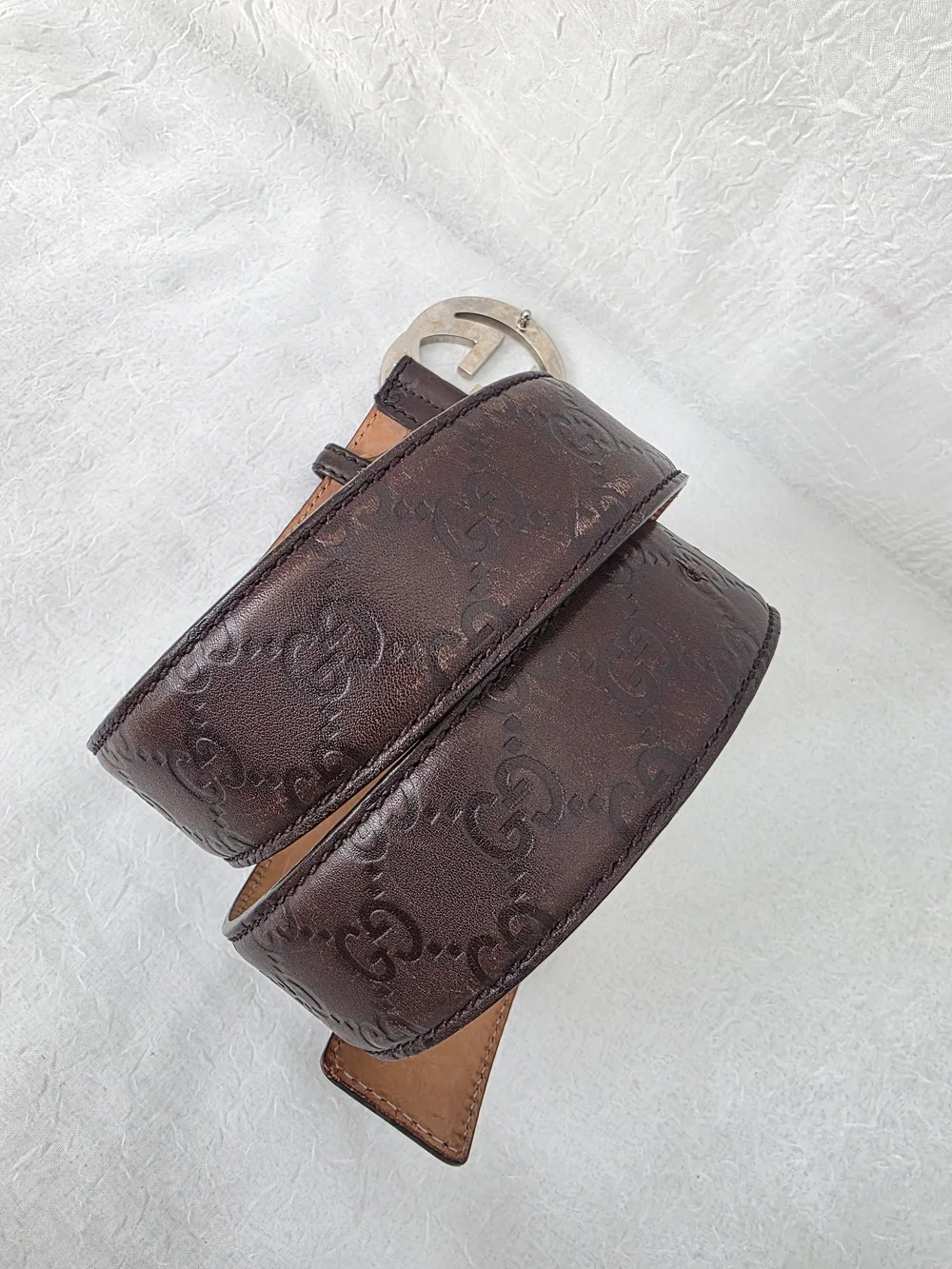 Auth Gucci Guccissima Double GG Leather Belt